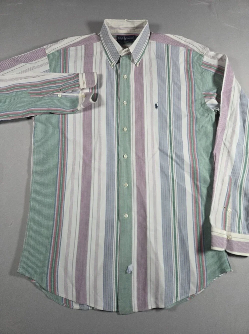 Ralph Lauren Polo Vintage Pastel Multi-Stripe Button-Down Shirt Large